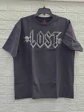 NWT Lost Intricacy Short Sleeve Rhinestone Engraved Black Tee Size XXL